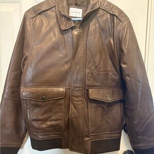 Brown Leather Bomber Jacket for Men